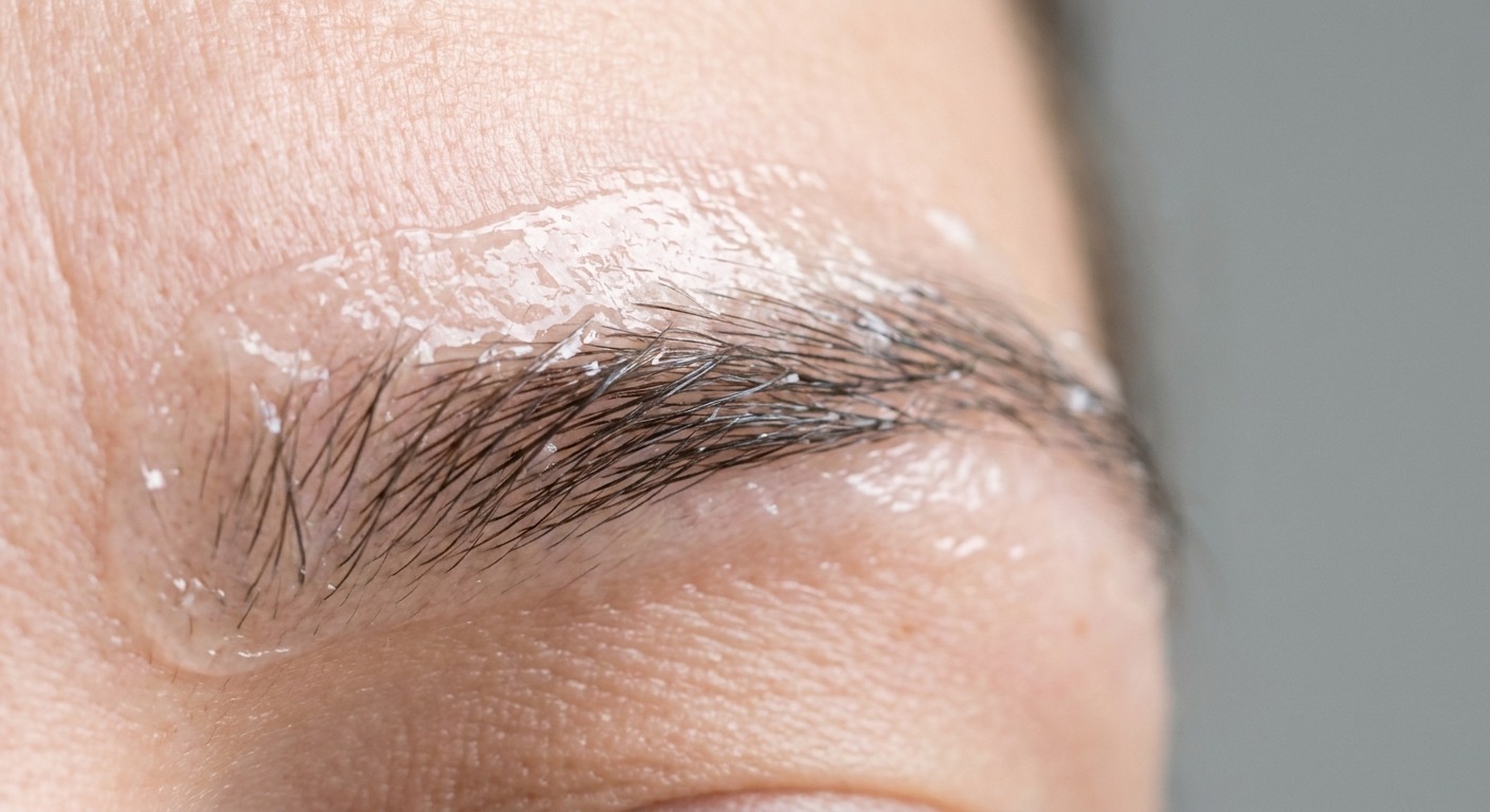 Numbing cream spread over a brow area, with nothing else in frame.