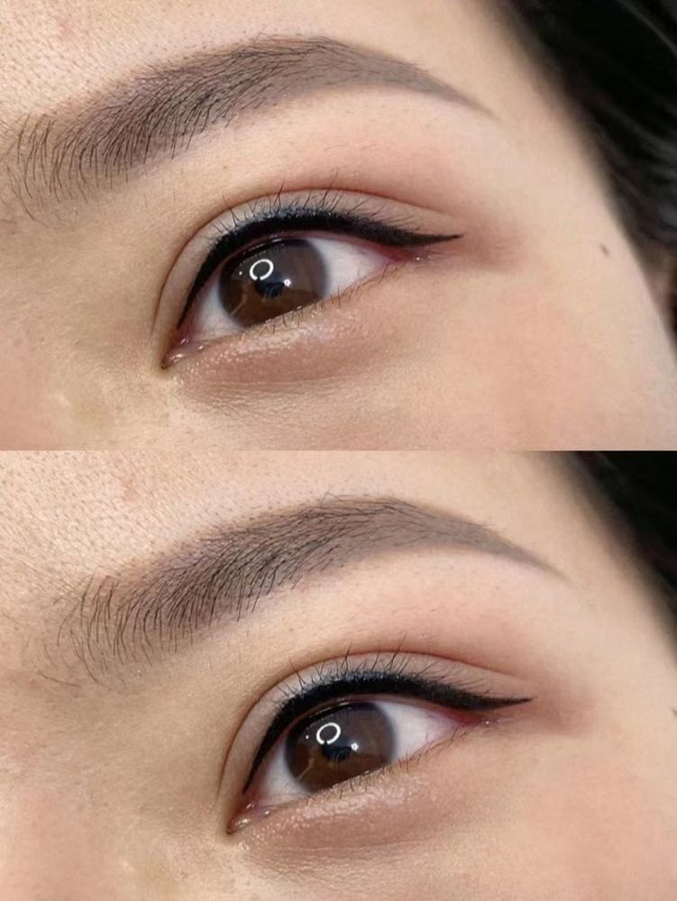 The finished winged liner only, in two views: a clean line that lifts past the outer corner.